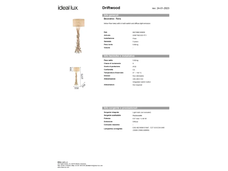 Da terra stile Etnico Lampada a piantana drift wood Ideal lux in offerta