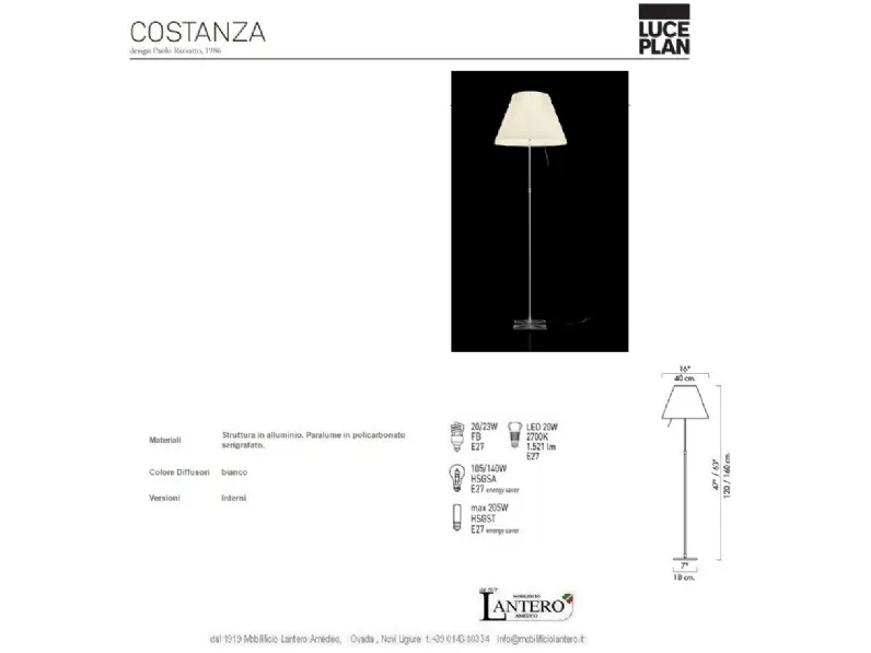 Lampada da terra Luceplan Costanza: design unico, offerta outlet!