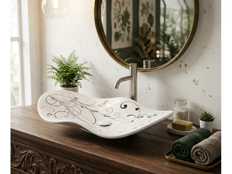 Lavabo scontato modello Fazzoletto oval decor Mya design per il bagno di casa