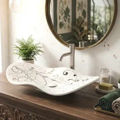 Lavabo scontato modello Fazzoletto oval decor Mya design per il bagno di casa