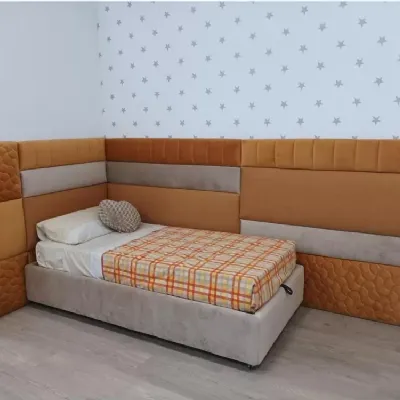 Letto moderno con contenitore Con boiserie a muro Artigianale a prezzo ribassato