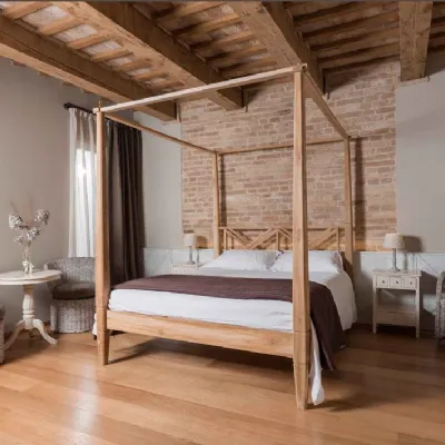 Letto matrimoniale a baldacchino Country- chic in teak massello a prezzo riservato 