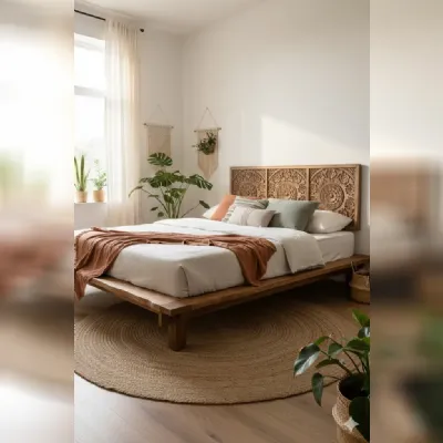 Letto matrimoniale con giroletto Letto doro acacia Outlet etnico a prezzo scontato
