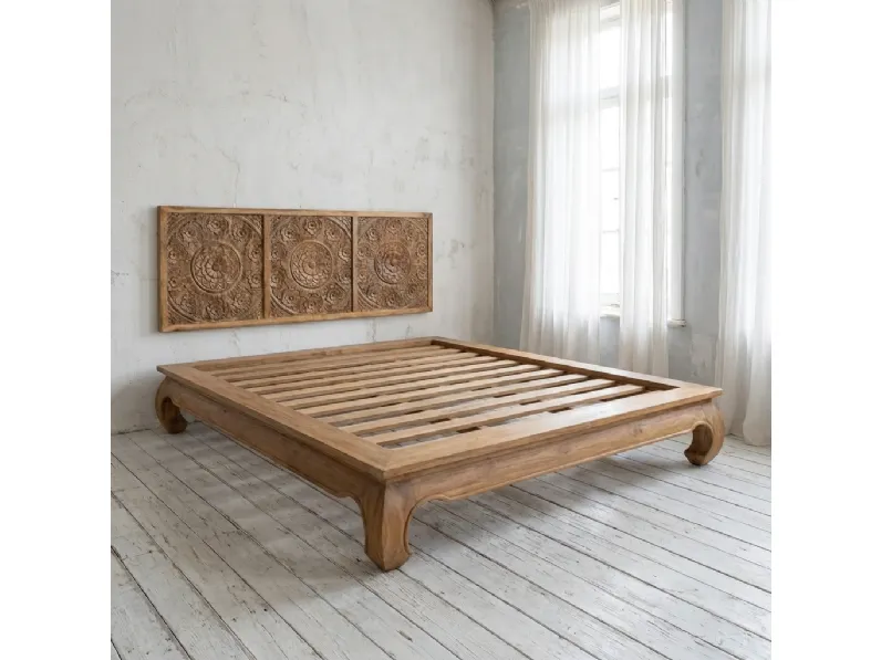 Letto in legno con giroletto Letto opium bed teak�Outlet etnico�a prezzo ribassato
