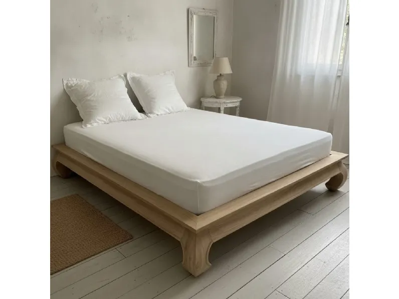 Letto in legno con giroletto Letto opium bed teak Outlet etnico a prezzo ribassato