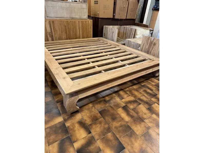 Letto in legno con giroletto Letto opium bed teak Outlet etnico a prezzo ribassato