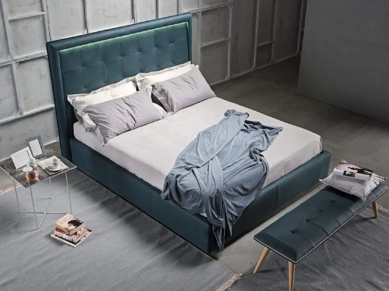 Letto imbottito con contenitore Letto pelle led italia Md work a prezzo ribassato