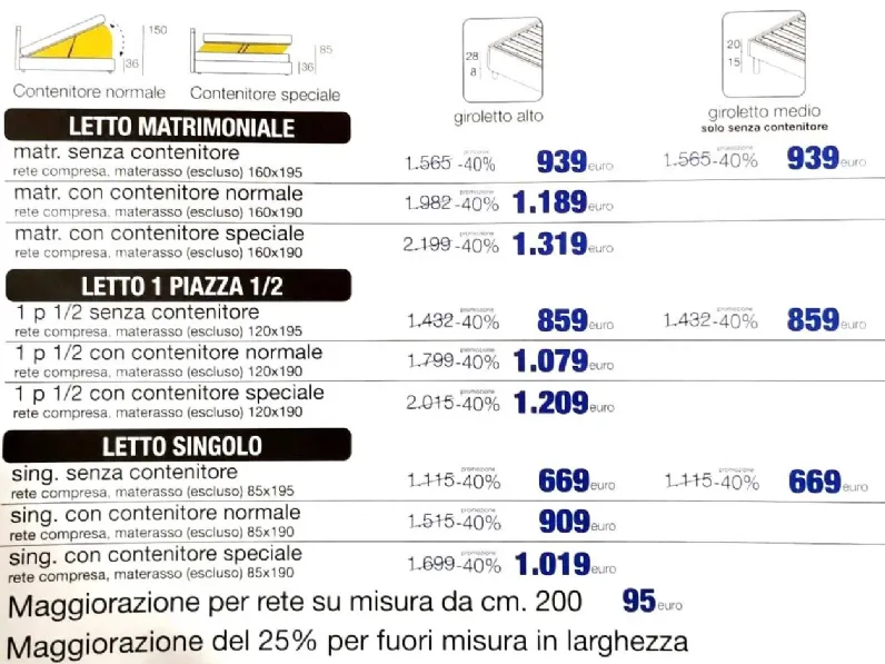 Letto imbottito con contenitore Pegaso Salvetti a prezzo scontato