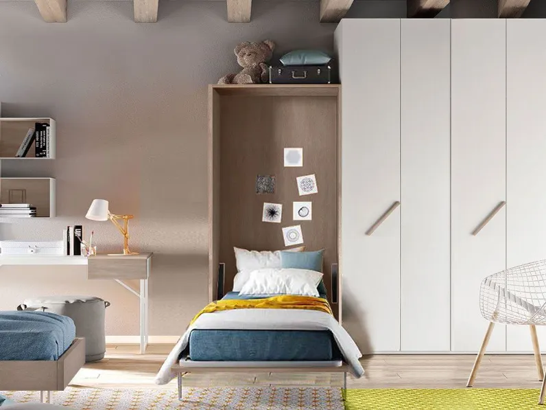 Letto Verticale a scomparsa in finitura gessato canapa. Prezzo Outlet!