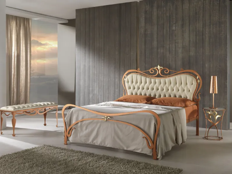 Letto in ferro color rame e pelle luxury  Md work SCONTATO a PREZZI OUTLET