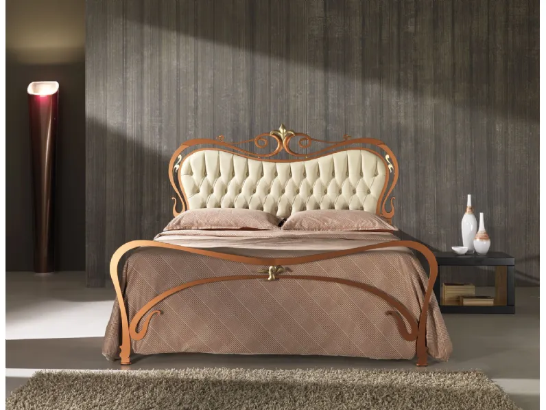Letto in ferro color rame e pelle luxury  Md work SCONTATO a PREZZI OUTLET