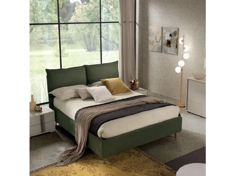 Letto matrimoniale moderno Letto matrimoniale mod.bristol completo di box-contenitore rivestito in tessuto colore verde in promo-sconto del 35% Gierre mobili a prezzo ribassato