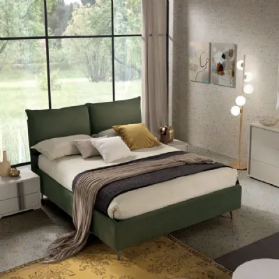 Letto matrimoniale moderno Letto matrimoniale mod.bristol completo di box-contenitore rivestito in tessuto colore verde in promo-sconto del 35% Gierre mobili a prezzo ribassato