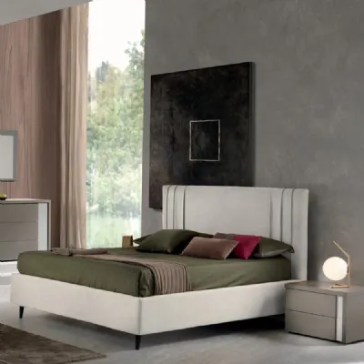 Letto  letto matrimoniale mod.oxford rivestito in tessuto colore ecr completo di box-contenitore in promo-sconto del 40% Gierre mobili SCONTATO a PREZZI OUTLET