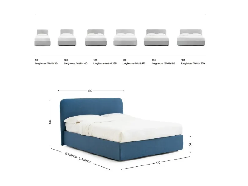 Letto design con contenitore Letto mod eris Artigianale a prezzo ribassato