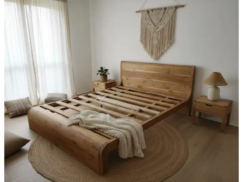 Letto in legno con giroletto Letto wave legno teak�Outlet etnico�a prezzo ribassato