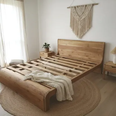 Letto in legno con giroletto Letto wave legno teak�Outlet etnico�a prezzo ribassato