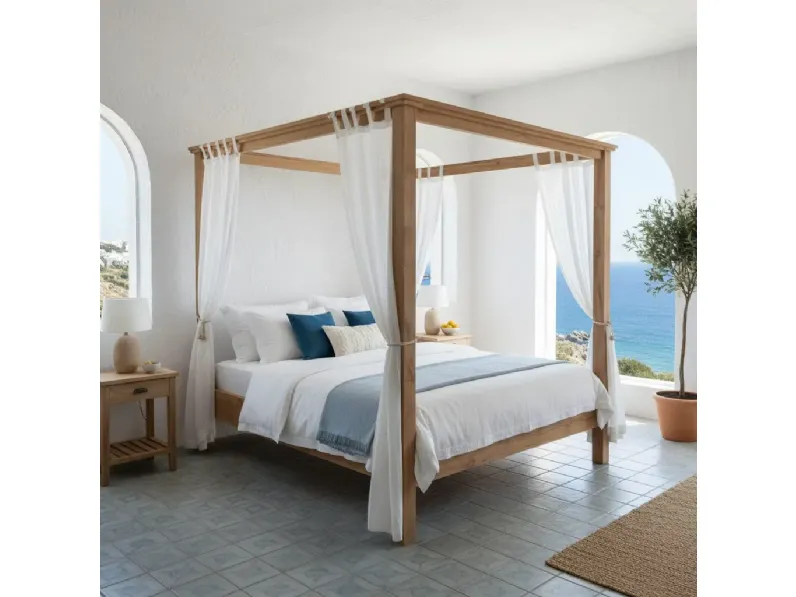 Letto design Letto baldacchino in teak massello Outlet etnico scontato 34%