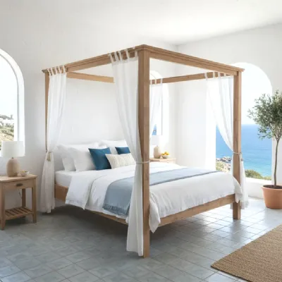 Letto design Letto baldacchino in teak massello Outlet etnico scontato 34%