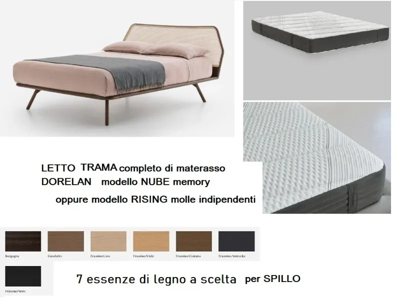 Letto matrimoniale Trama con materasso rising dorelan Pianca con un ribasso IMPERDIBILE