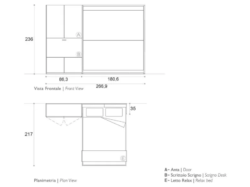 Letto moderno a scomparsa Composizione letto/divano/scrivania Artigianale a prezzo ribassato
