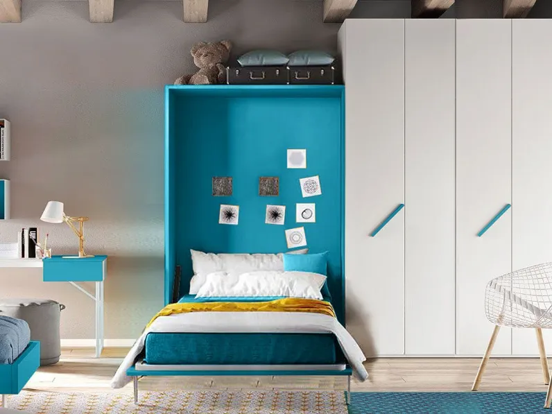 Letto moderno Letto a scomparsa una piazza e mezza, colore oceano Artigianale scontato 46%