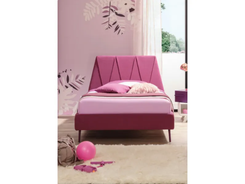 Letto moderno Letto singolo imbottito in tessuto amarena Collezione esclusiva con un ribasso esclusivo