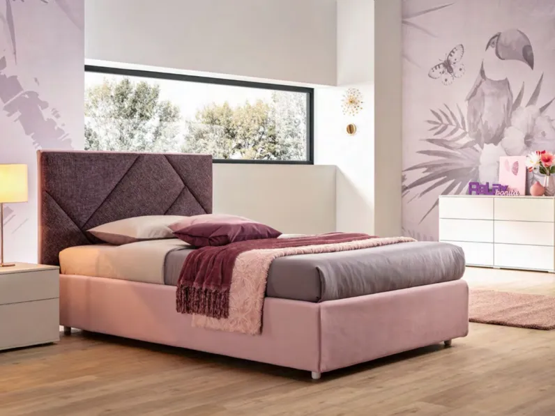 Letto piazza e mezzo con giroletto Letto da 1 piazza e mezza sally imbottito in tessuto flamingo e mirto Collezione esclusiva a prezzo scontato