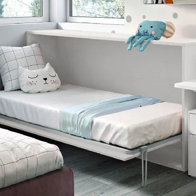 Letto moderno a scomparsa orizzontale in finitura bianco frassinato. Artigianale, scontato del 48%.