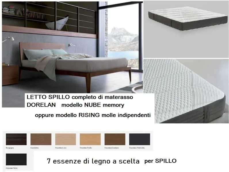 Letto matrimoniale moderno Spillo con materasso dorelan nube Pianca a prezzo ribassato