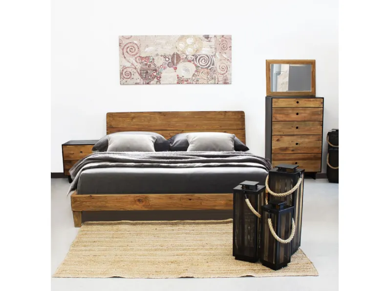 Letto moderno Vintage legno massello riciclato Outlet etnico con uno sconto del 39%