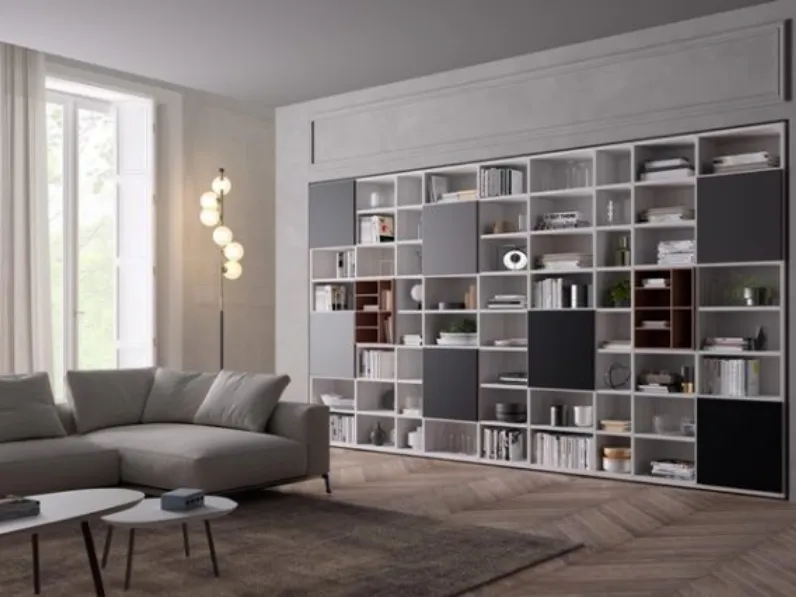 Libreria Living collection in stile moderno di Giessegi in OFFERTA OUTLET