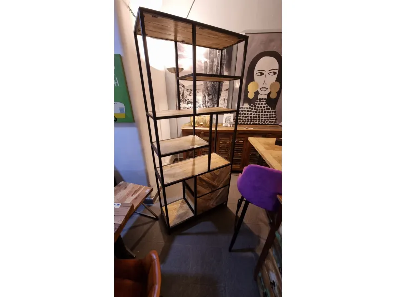 Libreria Outlet etnico in legno scontata -58%: scopri Libreria rennes natural con 2 cassetti 