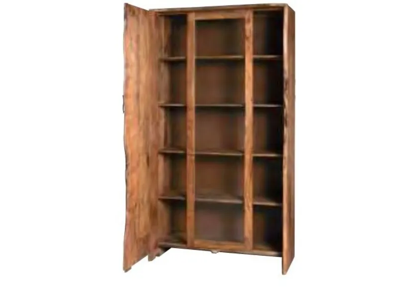 Libreria Outlet etnico in legno a prezzo scontato: scopri   ibreria 8 ripiani 2 sportelli 1 cassetto con led