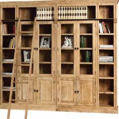 Libreria Parete libreria in vero legno con vetrine e ante   stile moderno Parete libreria in vero legno con vetrine e ante   di Outlet etnico in offerta