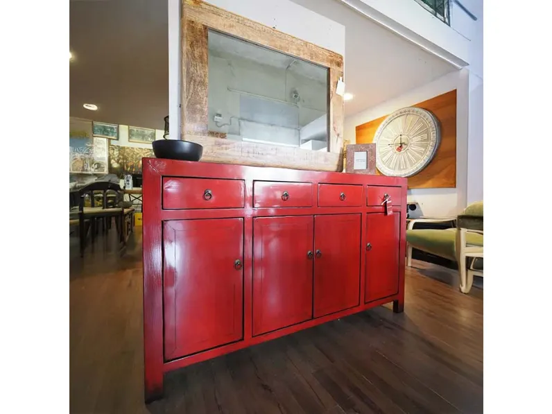 Mobile soggiorno modello Credenza  cina laccata rossa  di Nuovi mondi collection a prezzo Outlet