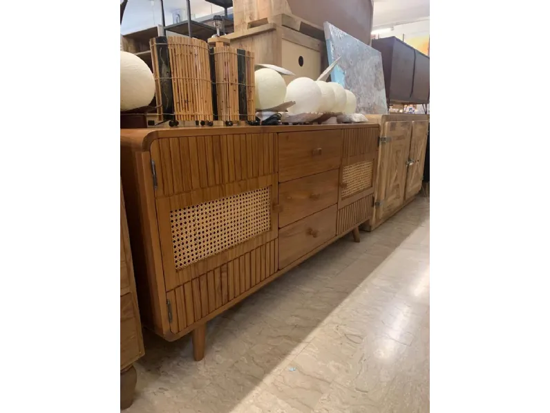 Madia Credenza teak rattan 160 di Outlet etnico a prezzi convenienti