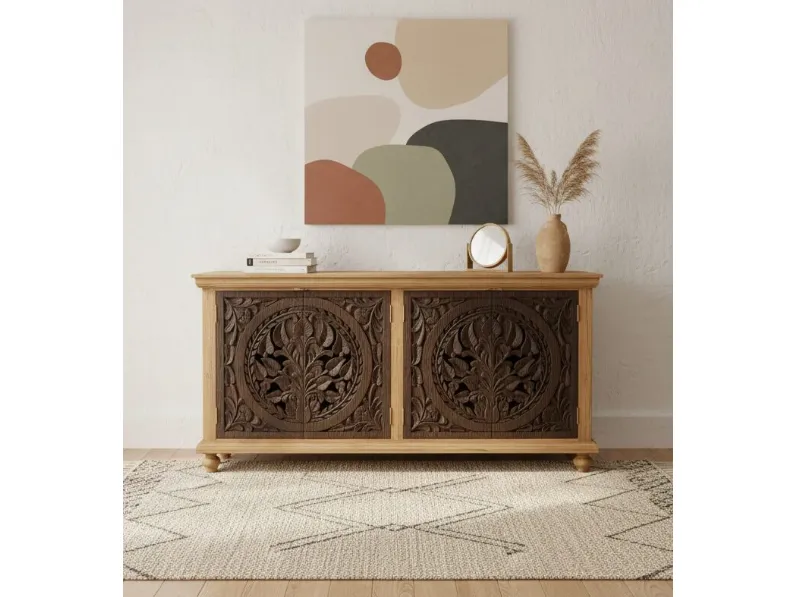Madia di Outlet etnico in legno Credenza teak ric 180 a prezzo Outlet