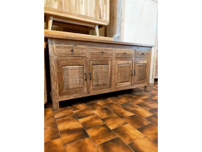 Mobile soggiorno modello Credenza etnica teak sbiancata di Outlet