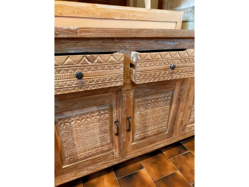 Mobile soggiorno modello Credenza etnica teak sbiancata di Outlet
