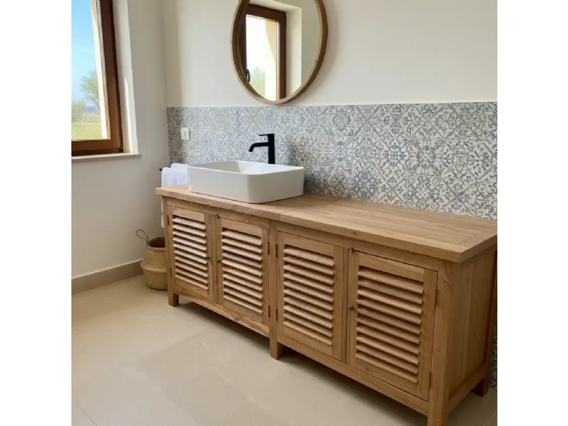 Madia Credenza teak riciclato 4a 180 cm di Outlet etnico in stile design scontata -25%