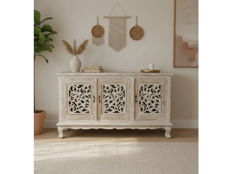 Madia di Outlet etnico in legno Mobile credenza teak ric decapato 3a in Offerta Outlet