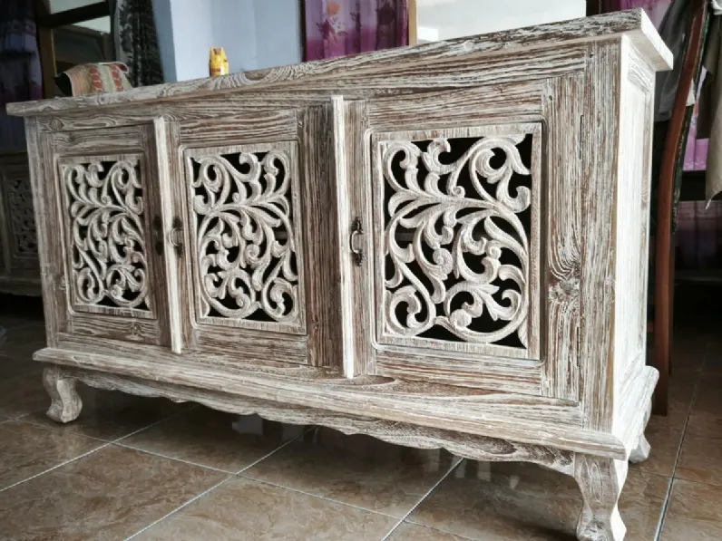 Madia Mobile credenza teak ric decapato 3a in stile design di Outlet etnico in Offerta Outlet
