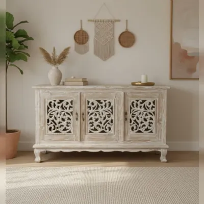 Madia di Outlet etnico in legno Mobile credenza teak ric decapato 3a in Offerta Outlet