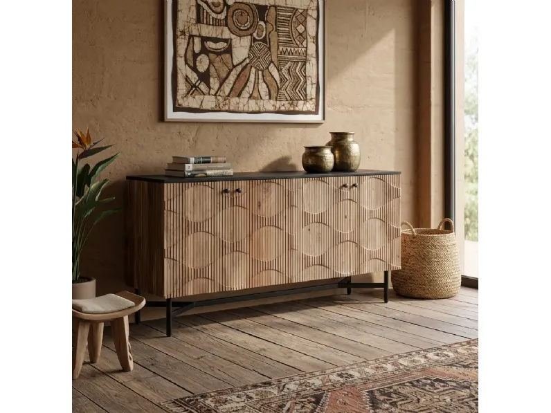 Mobile soggiorno modello Credenza acacia marmo 175 di Outlet etnico a prezzo scontato