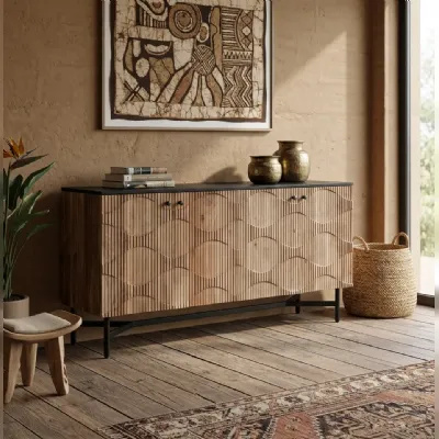 Mobile soggiorno modello Credenza acacia marmo 175 di Outlet etnico a prezzo scontato
