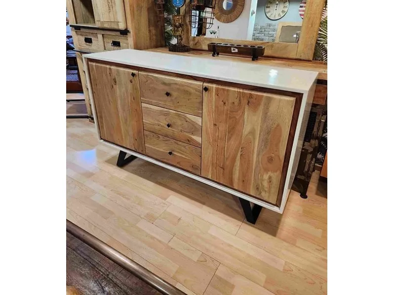 Madia di Outlet etnico in legno Credenza legno marmo 1 in Offerta Outlet