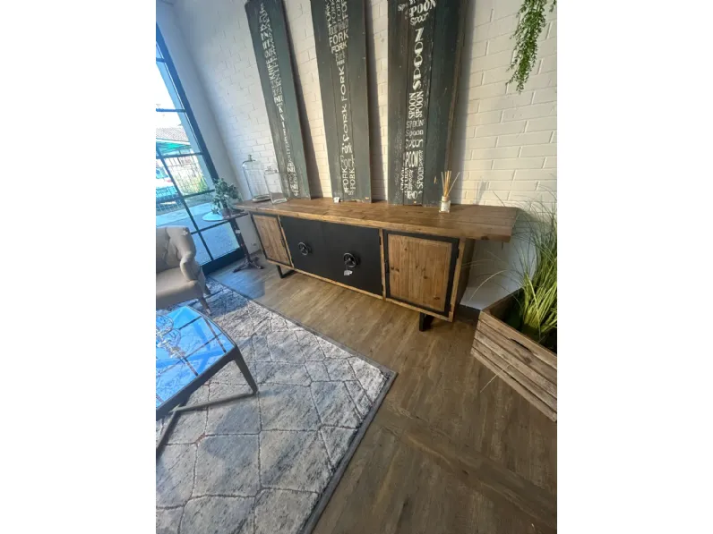 Mobile soggiorno modello Credenza metallo e legno  di Dialma brown a prezzo Outlet