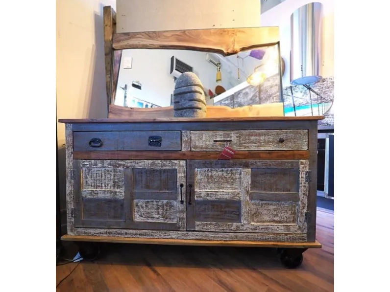 Madia in stile moderno Madia credenza industriale con ruote   di Outlet etnico a prezzo Outlet