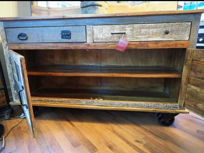 Madia in stile moderno Madia credenza industriale con ruote   di Outlet etnico a prezzo Outlet